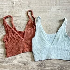 Urban Outfitters Ribbed Knit Top in Rust and light blue